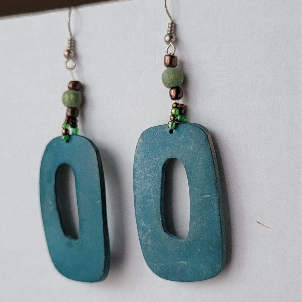 Bead Drop Earrings Rounded Rectangle - Picture 2 of 5